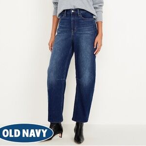 Old Navy Women's High Waisted Dark Blue Barrel Leg Jeans